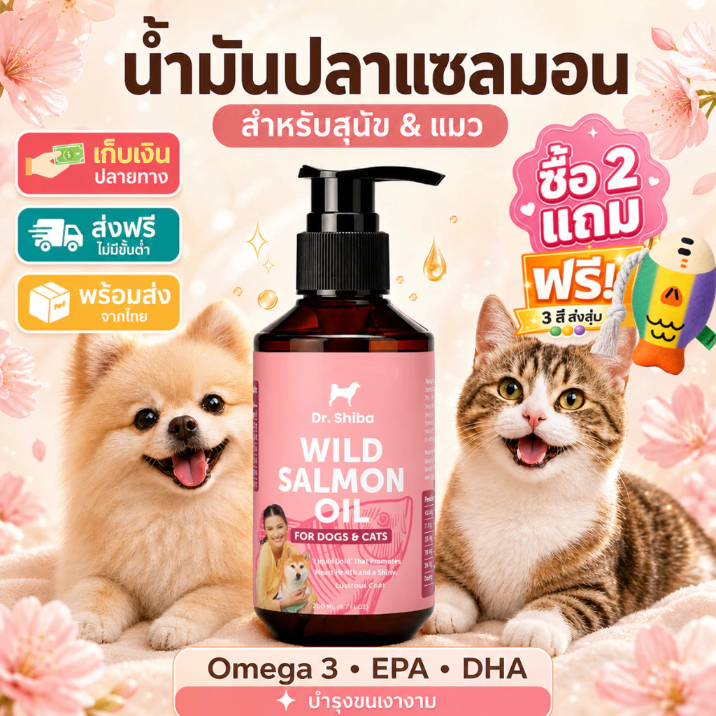 น้ํามันปลาแซลมอน Dr Shiba Wild สําหรับสุนัขและแมว Essentials| Omega 3 EPA DHA Skin & Coat Support Pet Supplemen