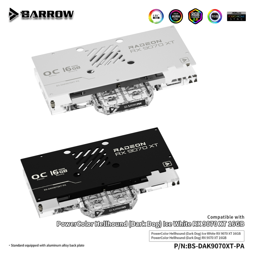 Barrow ครอบคลุมเต็มรูปแบบ GPU Water Block สําหรับ PowerColor 9070 BS-DAK9070XT-PA