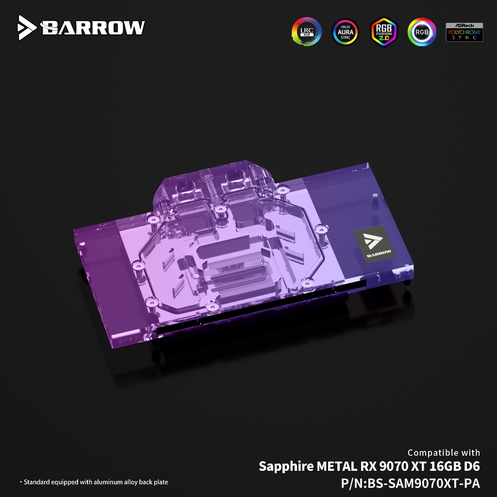 Barrow ครอบคลุมเต็มรูปแบบ GPU Water Block สําหรับ Sapphire METAL 9070XT BS-SAM9070XT-PA