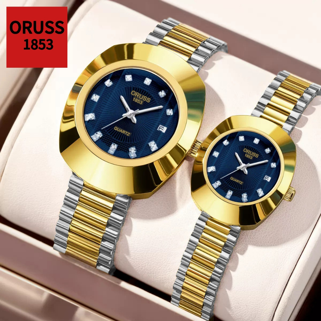 ORUSS รัส แบรนด์เดิมคู่หรูหราสแตนเลสปฏิทินเรืองแสงนาฬิกากันน้ําแฟชั่นเวอร์ชั่นเกาหลีนาฬิกาควอตซ์
