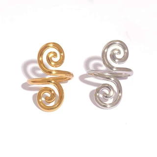 แหวนปรับได้สแตนเลส SHINY Swirl กันน้ํากันเหงื่อจะไม่จางหายแฟชั่นฮิปฮอปโอ้อวดสไตล์เดียวกันสําหรับผู้ชายผู้หญิง