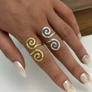 แหวนปรับได้สแตนเลส SHINY Swirl กันน้ํากันเหงื่อจะไม่จางหายแฟชั่นฮิปฮอปโอ้อวดสไตล์เดียวกันสําหรับผู้ชายผู้หญิง