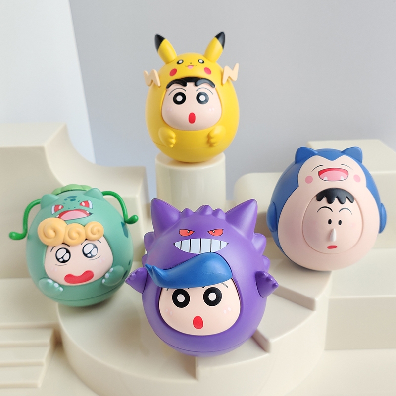 4 ชิ้น/เซ็ต 7-9 ซม.ญี่ปุ่นอะนิเมะ Crayon Shin-chan รุ่น Q Tumbler คอสเพลย์ Pokemon Pikachu Gengar Sn