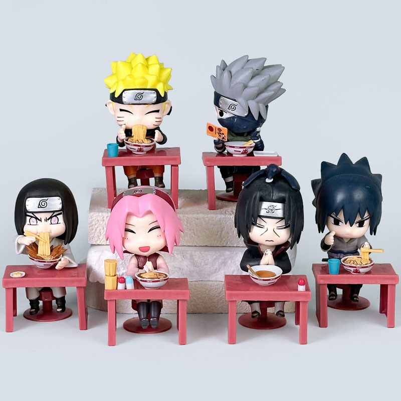 6 ชิ้น 10 ซม.Naruto Shippuden Ramen Theme Series Chibi Mini PVC อะนิเมะตัวเลข - Mystery Sasuke Uchiha & Naruto ของเล่นของขวัญ