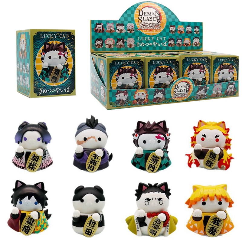Anime Demon Slayer Lucky Cat กล่องตาบอดรูปของเล่น Kimetsu ไม่มี Yaiba รุ่น Figurines แฟนของขวัญ