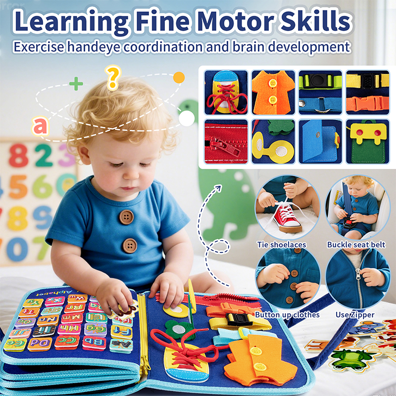 YIMI 6-Page Montessori Busy Board เด็กวัยหัดเดินการเรียนรู้ Fine Motor Skills Life Skills ฝึกของเล่น