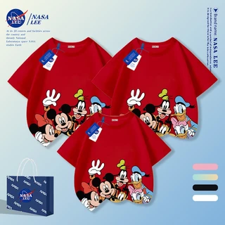 【จัดส่งในวันเดียวกัน】เสื้อยืดคู่ครอบครัวฤดูร้อน 2026 แขนสั้น ลายมิกกี้เมาส์และผองเพื่อน สีน้ำเงินเข้ม ทรงหลวม ใส่สบาย แต่งง่าย สำหรับครอบครัว 3 คน