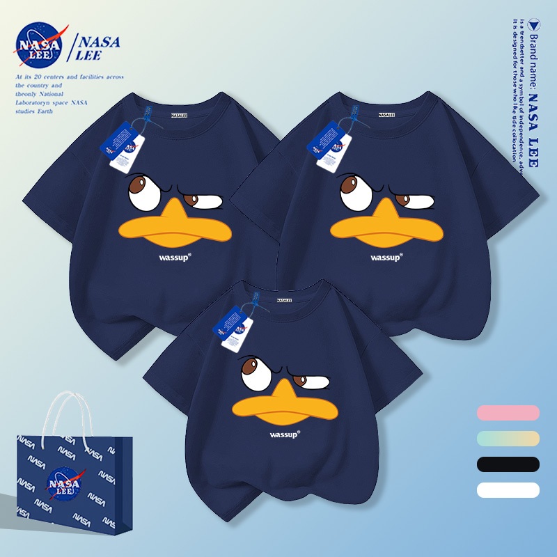 【จัดส่งในวันเดียวกัน】NASA เสื้อยืดคู่ครอบครัวผ้าฝ้ายแขนสั้น ลายตุ่นปากเป็ดเก๋ๆ ต้นฉบับ สำหรับครอบครัว 3 คน ใส่ได้ทุกสถานการณ์