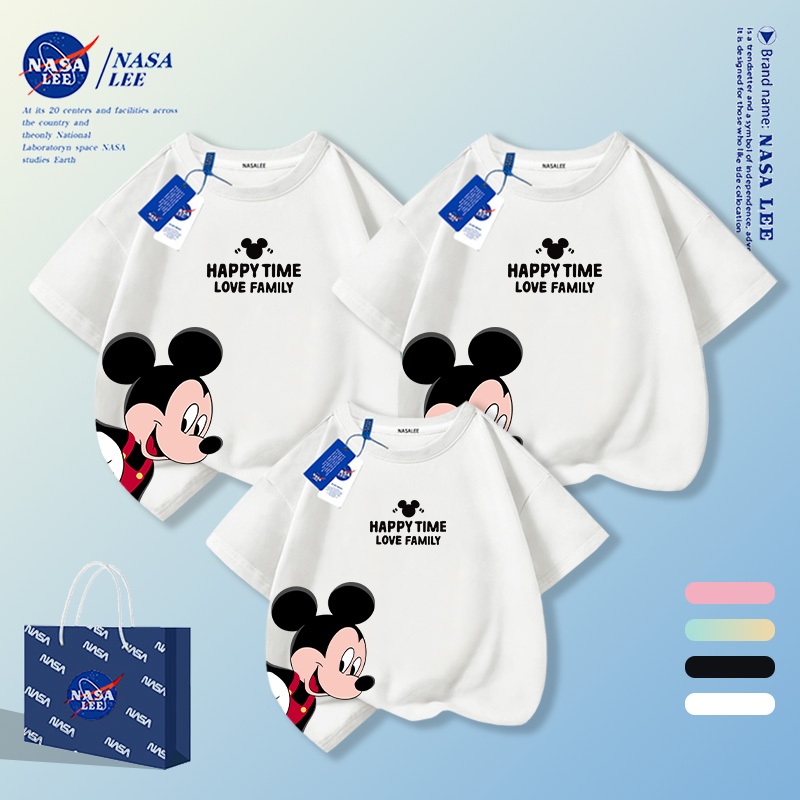 【จัดส่งในวันเดียวกัน】NASA เสื้อยืดคู่ครอบครัวผ้าฝ้ายแขนสั้น ลายมิกกี้เมาส์สุดเท่ สำหรับครอบครัว 3 คน สไตล์ลำลอง ใส่สบายทุกวัน