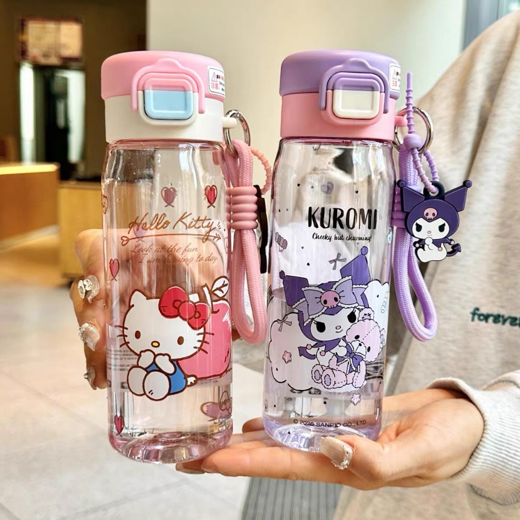 Sanrio Bounce Double Drinkingถ้วยพลาสติกสาวน่ารักถ้วยฟางเด็กโรงเรียนขนาดใหญ่-ความจุShock-resistant Spaceถ้วยน้ํา