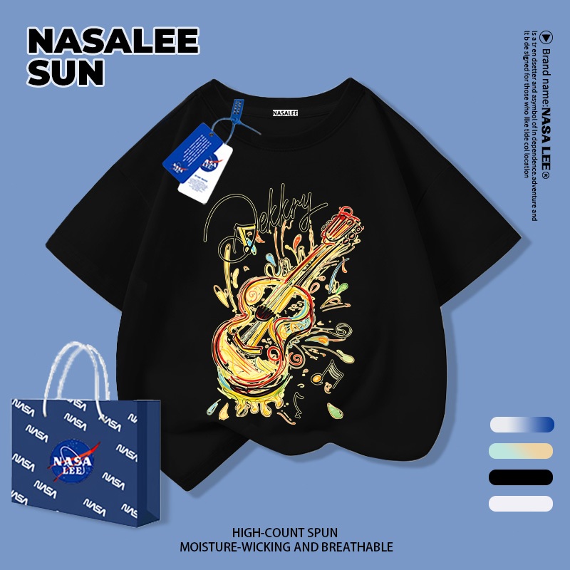 [จัดส่งในวันเดียวกัน] เด็กผ้าฝ้ายสีดําเสื้อยืดการ์ตูนกีตาร์สนุกพิมพ์ฤดูร้อนเสื้อผ้าระบายอากาศแขนสั้นเหมาะสําหรับ 3-16 ชายหญิง