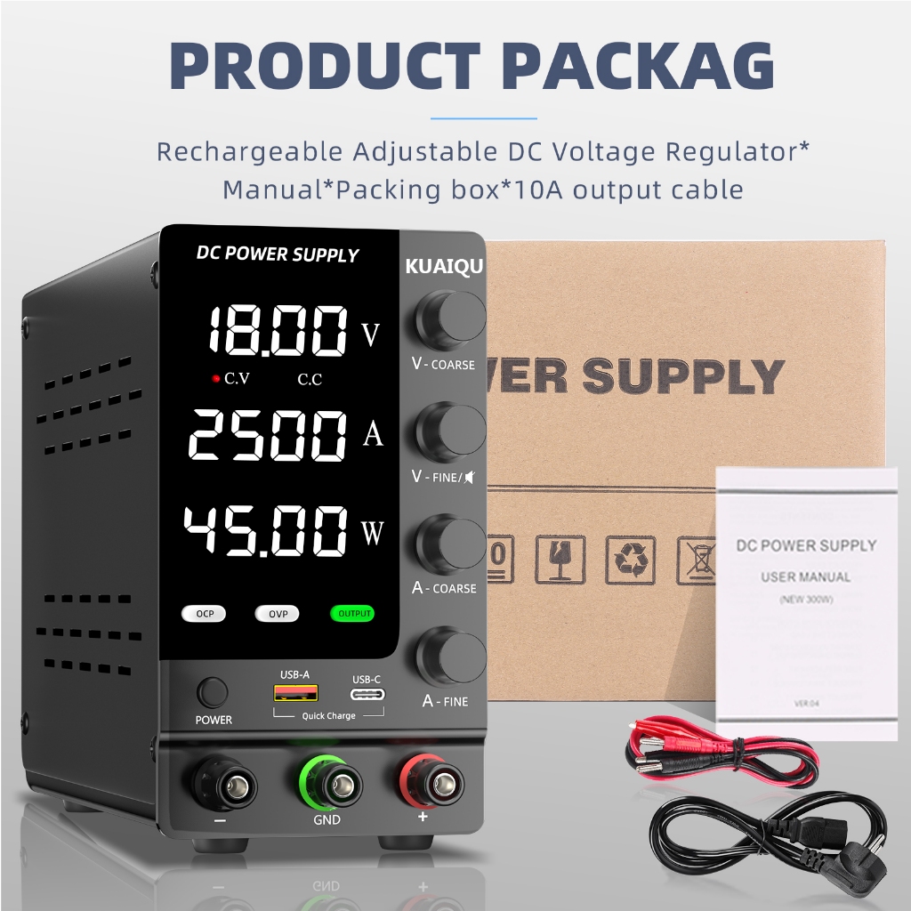 KUAIQU SPS-C3010S แหล่งจ่ายไฟปรับค่า DC 30V/60V/120V ป้องกัน OVP+OCP มีพอร์ต USB Type-C ชาร์จเร็ว