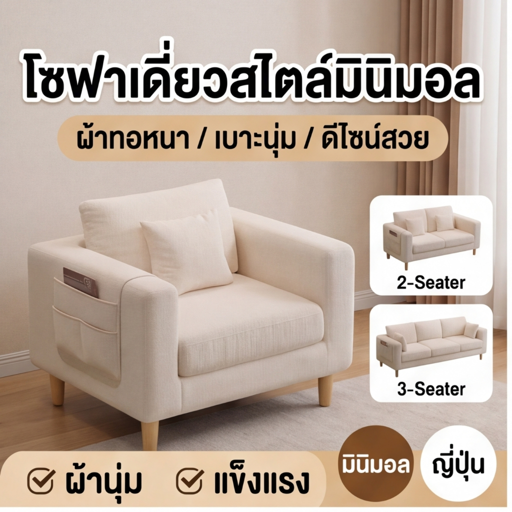 โซฟานุ่มพิเศษ โซฟาทีวี โซฟา 3/2/1 ที่นั่ง โซฟาห้องนั่งเล่น โซฟาเดี่ยว โซฟาผ้า สไตล์นอร์ดิก