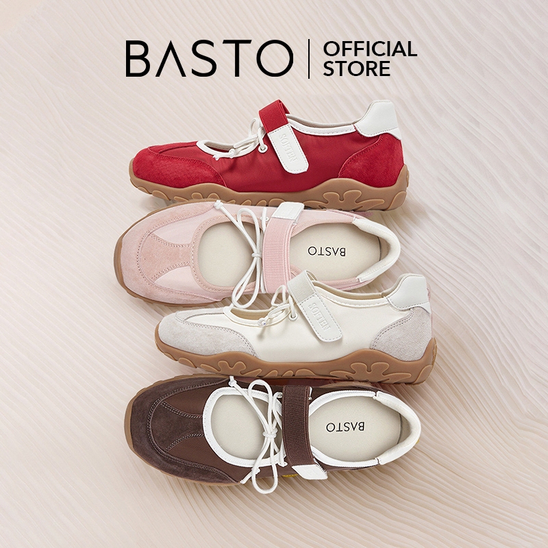 BASTO Women's Mary Jane Ballet Sneakers รองเท้าแมรี่เจน รองเท้าผ้าใบ รองเท้าบัลเล่ต์ YXMC1