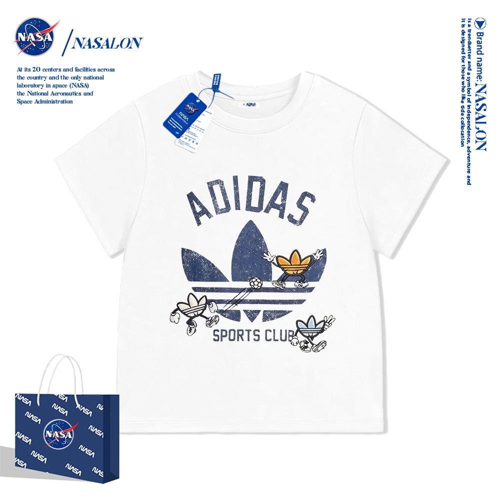 NASA เสื้อยืดเด็กแขนสั้น ผ้าฝ้าย 100% ลายแบรนด์เนมสุดเท่ ระบายอากาศดี สำหรับทั้งชายและหญิงอายุ 1-15 ปี
