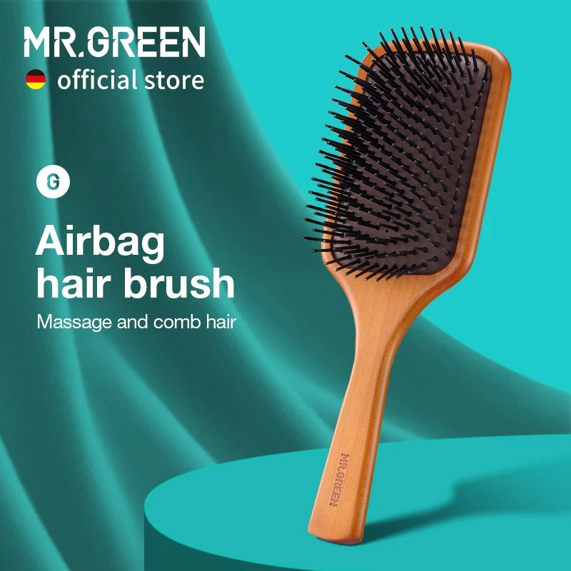 Mr.green แปรงผมธรรมชาติ Maple กว ้ างนวดหนังศีรษะหวี Air Cushion Anti-Static Detangle แปรงสําหรับหยิกผมยาวทั ้ งผู ้ หญิงผู ้ ชาย