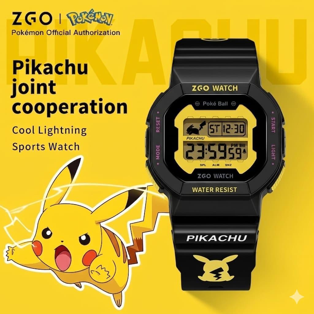 ZGO x Pokemon Pikachu นาฬิกาอิเล็กทรอนิกส์สําหรับชาย Luminous 50M กันน้ำ นาฬิกาข้อมือสปอร์ต 8103 866