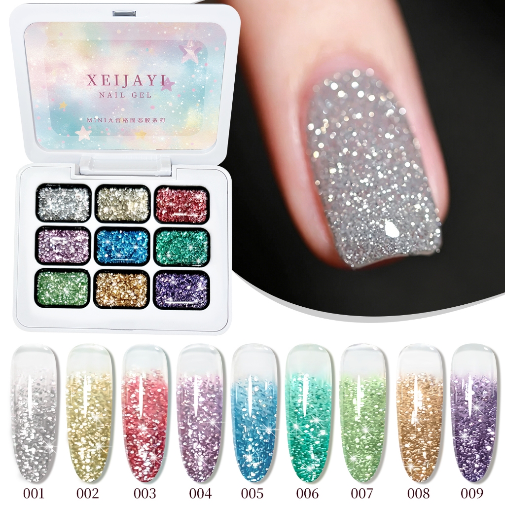 XEIJAYI-Lucky Red Glitter Gel Nail Polish ชุด 9 สี ทนทาน เหมาะสําหรับร้านทําเล็บ