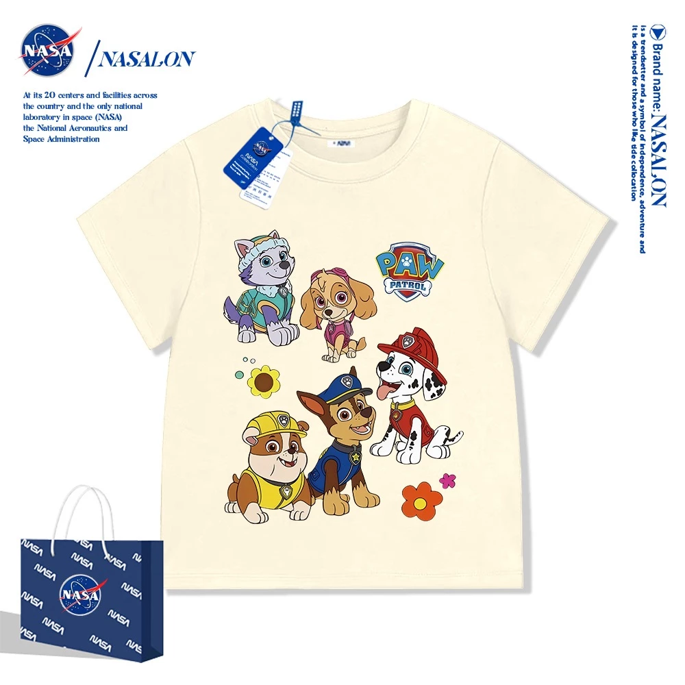 NASA เสื้อยืดเด็กแขนสั้น ผ้าฝ้าย 100% เสื้อยืดลายการ์ตูน Paw Patrol ระบายอากาศดี เหมาะสำหรับเด็กอายุ 1-12 ปี