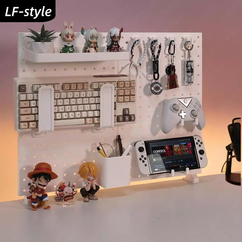 Pegboard DIY กระดานหลุม แผ่นวางของติดผนัง กระดานแขวนของ ชั้นวางของ เครื่องมือบนโต๊ะโดยไม่ต้องเจาะรู