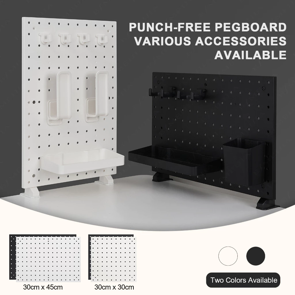 Pegboard DIY กระดานหลุม แผ่นวางของติดผนัง กระดานแขวนของ ชั้นวางของ เครื่องมือบนโต๊ะโดยไม่ต้องเจาะรู thumbnail 4