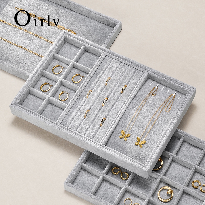 Oirlv กํามะหยี่ถาดเก็บเครื่องประดับแหวนต่างหูสร้อยข้อมือสร้อยคอถาดนาฬิกา Organizer P001 P002