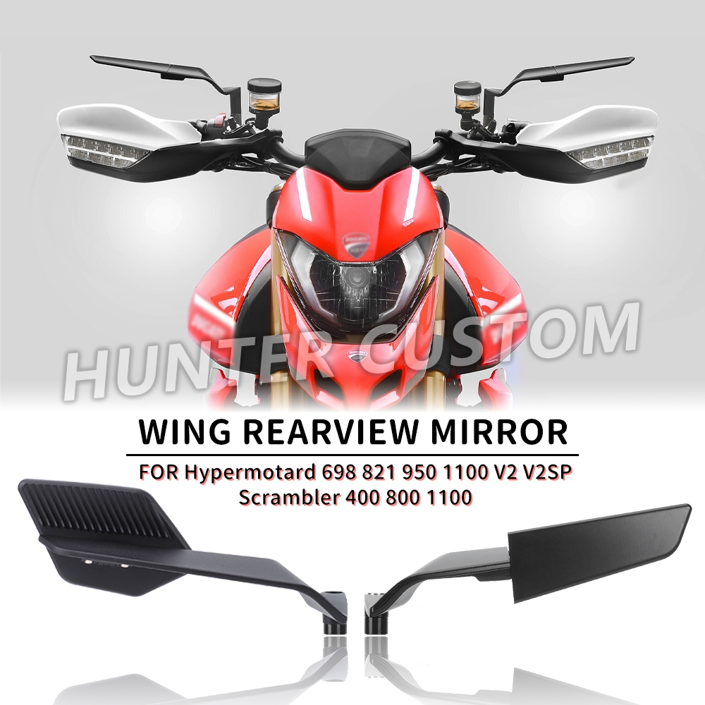 Wing กระจกมองหลังสําหรับ Ducati Hypermotard 698 821 950 1100 V2 V2SP Scrambler 400 800 1100 อลูมิเนียมกีฬากระจกมองข้าง Racing สไตล์คู่อุปกรณ์เสริม