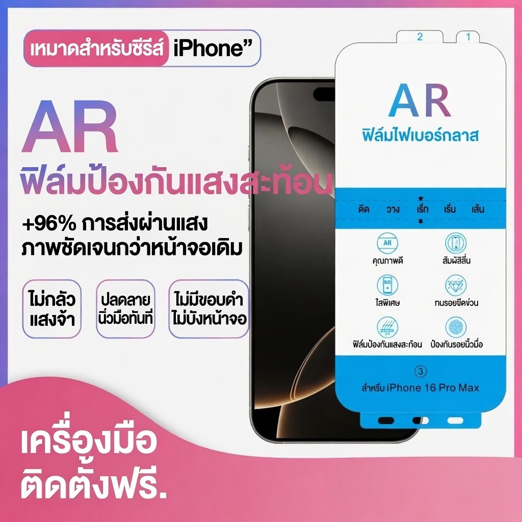 ฟิล์มป้องกันหน้าจอป้องกันแสงสะท้อน สำหรับiPhoneARฟิล์มป้องกันแสงสะท้อน ภาพชัดเจนพิเศษ สัมผัสลื่นไหล