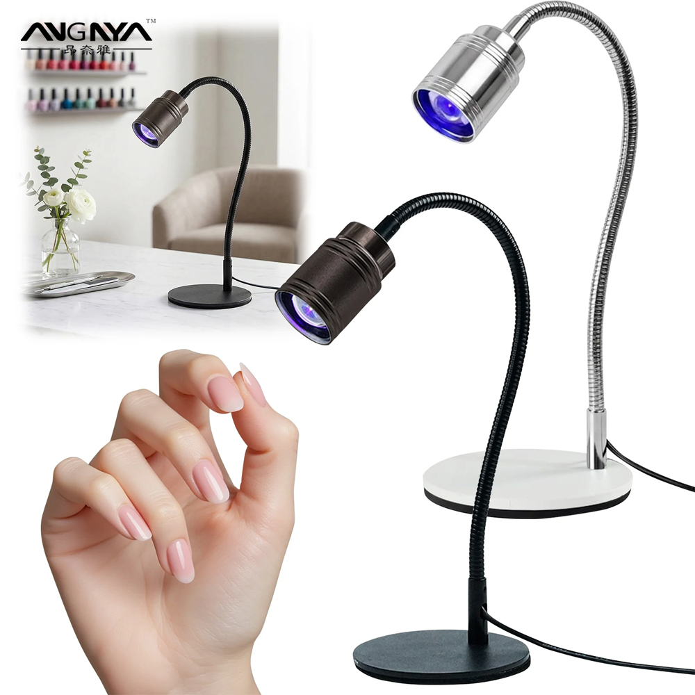ANGNYA 10W เท้าเหยียบเล็บเครื่องเป่า UV เล็บโคมไฟคลิปบนโต๊ะ USB สําหรับเล็บเจล Ongle Salon เครื่องมือปรับความยาวโฟกัส