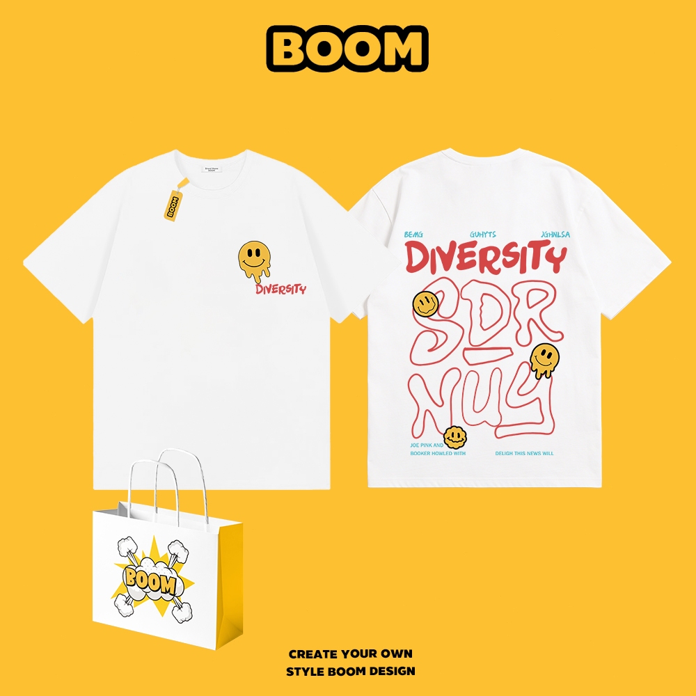 BOOM เสื้อยืดผู้ชายแขนสั้น 100% ผ้าฝ้าย เสื้อยืดคอกลมสีพื้น ลายแฟชั่นทันสมัย นุ่มสบาย เหมาะสำหรับเยาวชน