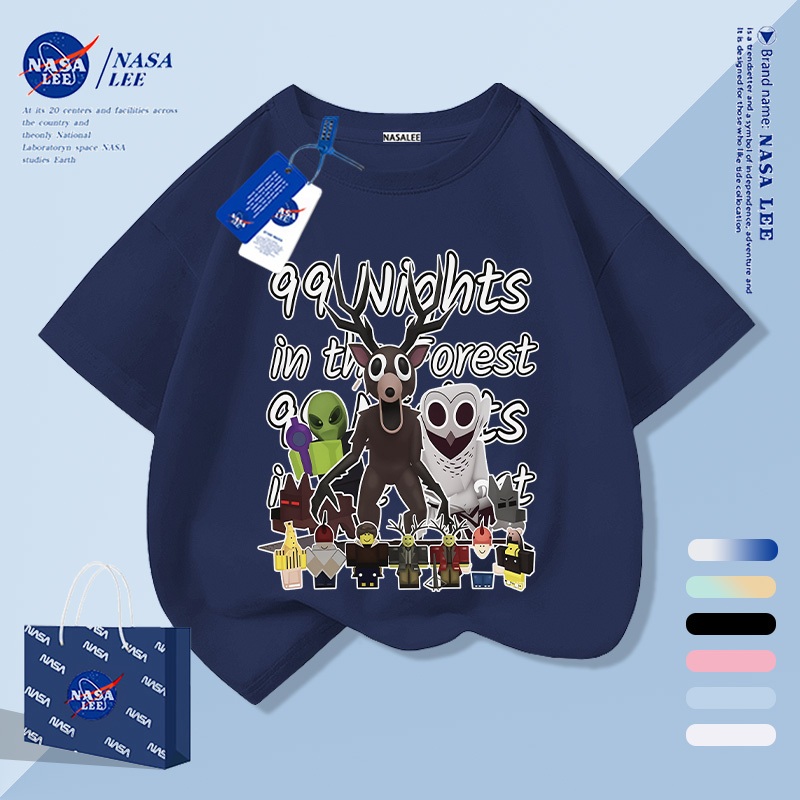 【จัดส่งภายใน 1 วันในกรุงเทพฯ】เสื้อยืดเด็กสีน้ำเงินเข้ม ผ้าฝ้ายแท้ระบายอากาศดี ลายการ์ตูนเอเลี่ยนให้ฟีลเกาหลี เหมาะสำหรับอายุ 3-16 ปี ทรงหลวมสบาย แขนสั้น