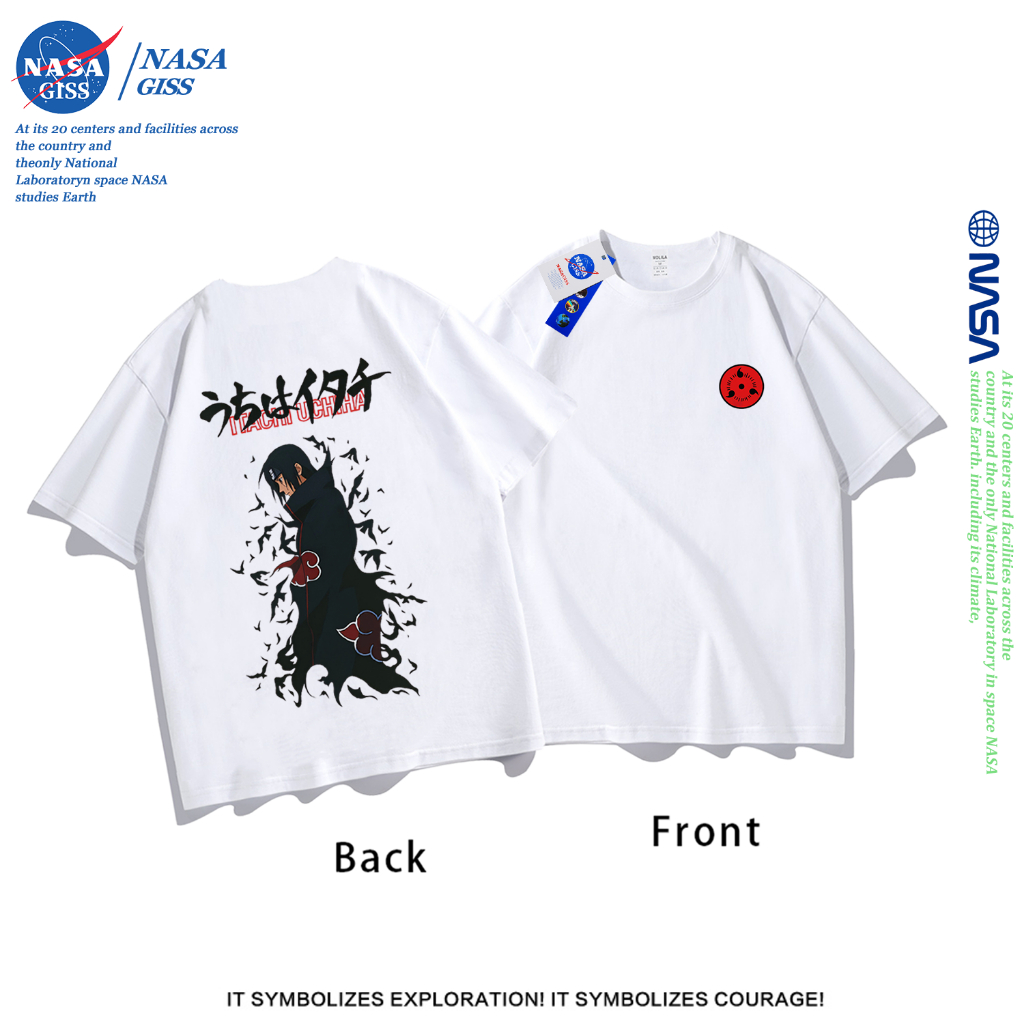 NASA เสื้อยืดชายหญิงแขนสั้น สตรีทฮิปฮอป summer Naruto Itachi พิมพ์ลาย คอตตอน คอกลม หลวมและระบายอากาศ