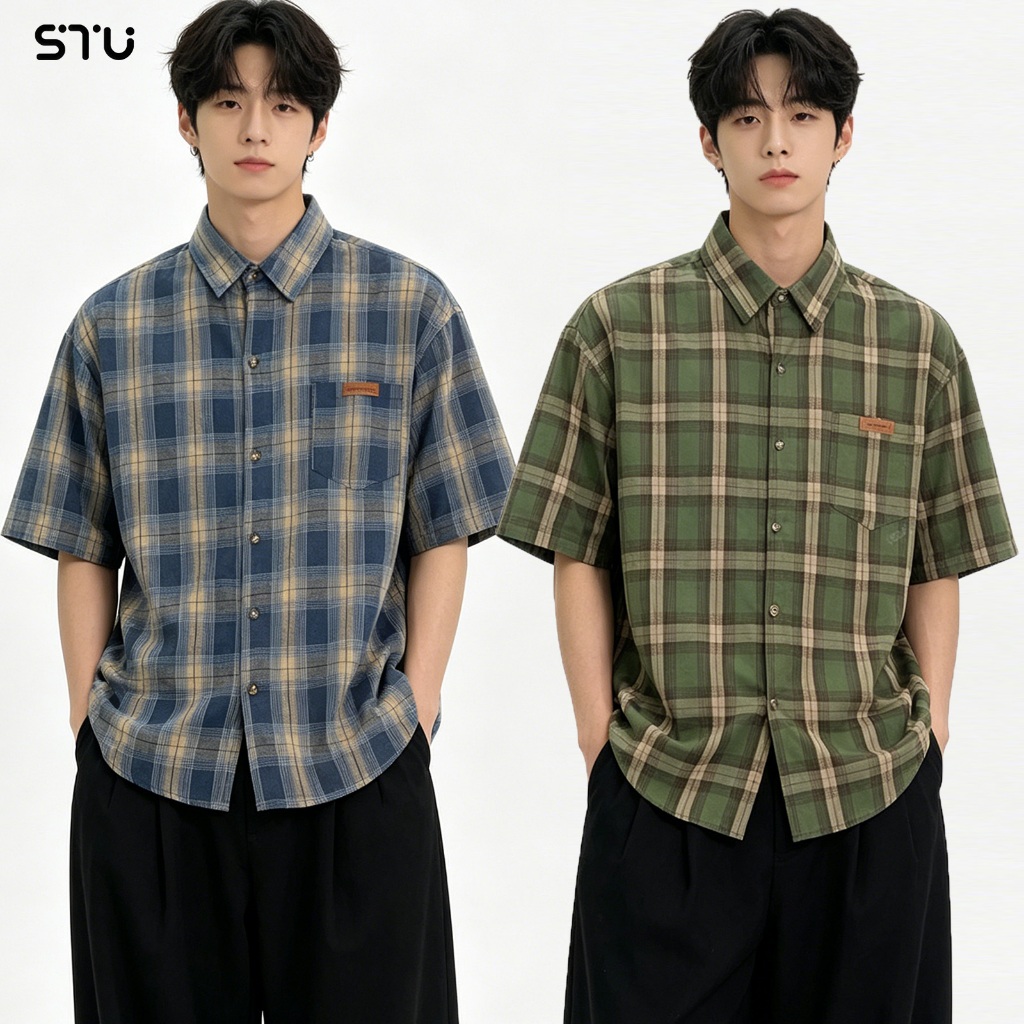 STUเสื้อเชิ้ตลายสก๊อต เสื้อเชิ้ตเกาหลี ใส่แนวสตรีท ทรงหลวม เท่ๆเข้ากับทุกแนว ใส่สบาย คู่รักรุ่นเดียวกัน จัดส่งรวดเร็ว