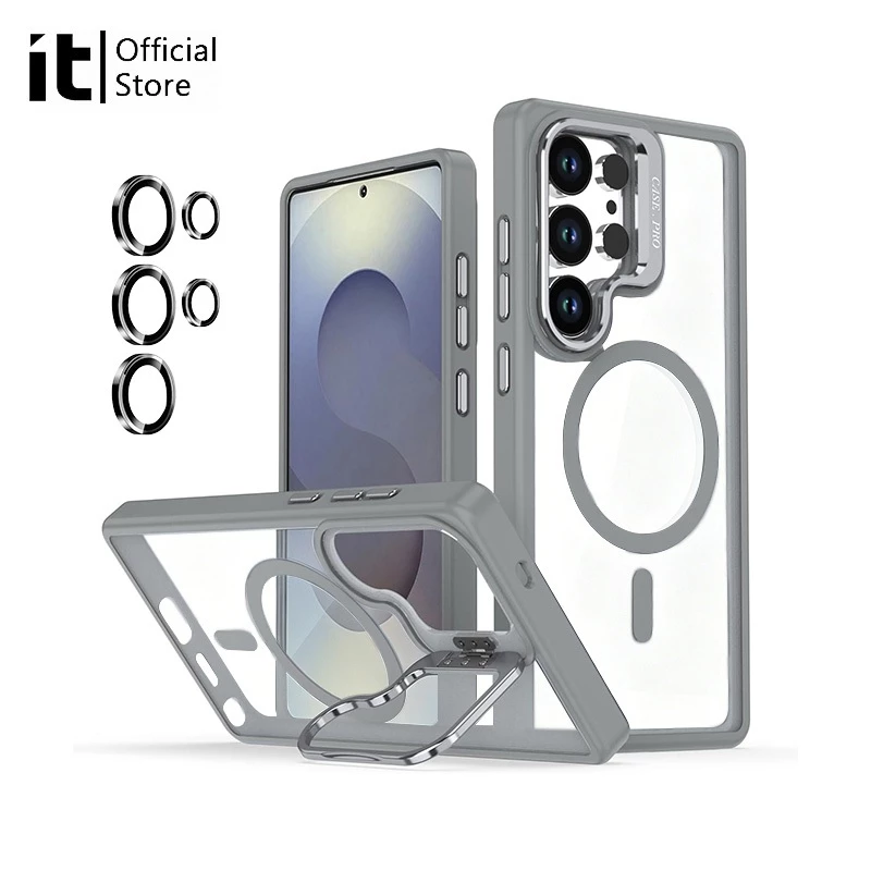[it]สําหรับ Samsung S26 Ultra S25 Ultra S24 Ultra เคสโทรศัพท์แม่เหล็กพร้อมขาตั้งแบบปรับได้ + ตัวป้องกันเลนส์ฟรี