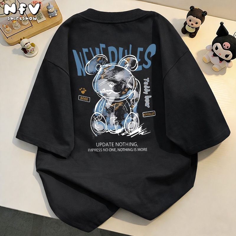 NFV เสื้อยืดคอกลมแขนสั้น พิมพ์ลายแฟชั่น ผ้าฝ้ายแท้ใส่สบาย เรียบง่ายแมทช์ง่าย oversize YG962