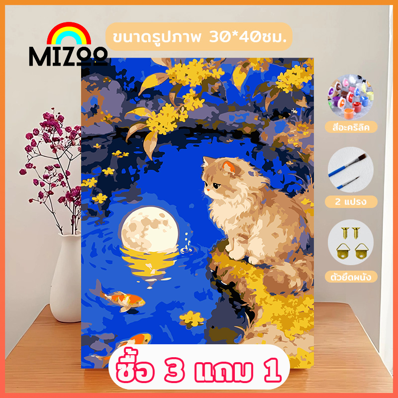 Mizoo ระบายสีตามตัวเลข [มีเฟรม] 30*40 ซม ภาพวาดตกแต่งอะคริลิก ของขวัญดีที่สุดสำหรับเด็ก ของขวัญ DIY