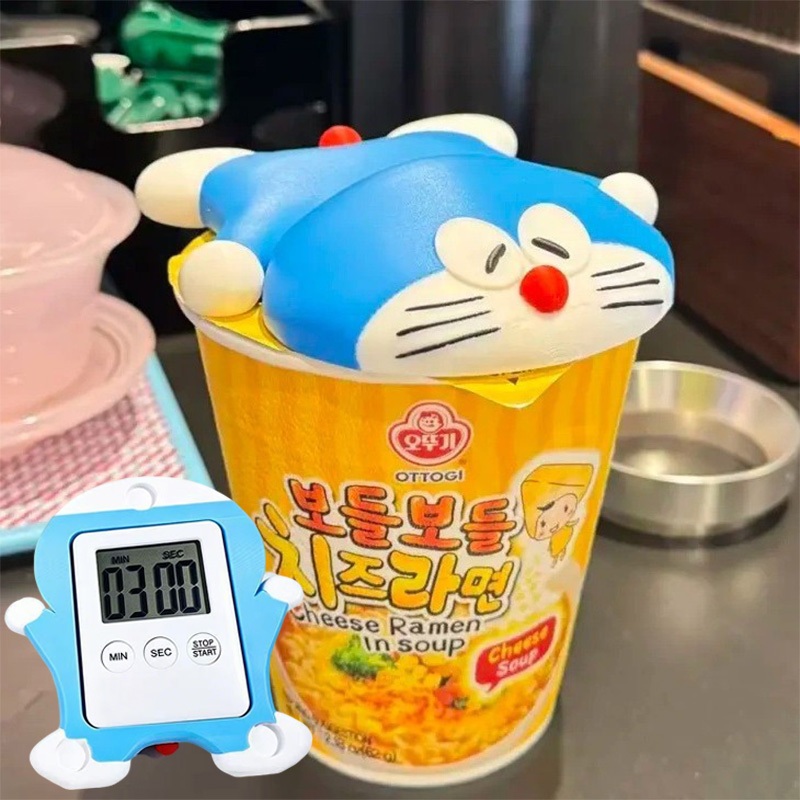โดราเอมอนบะหมี่กึ่งสําเร็จรูปกดฝาถ้วยก๋วยเตี๋ยวจับเวลา 3ง การพิมพ์แม่เหล็กตู้เย็นสติกเกอร์
