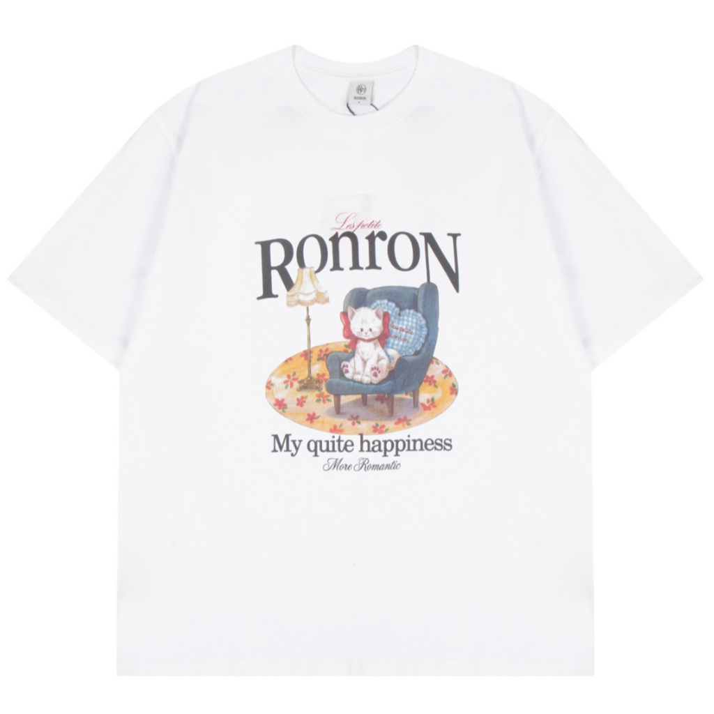 เสื้อยืดแขนสั้นเด็กผู้หญิงพิมพ์ลายลูกแมวโซฟาหลวมเข้ากันทั้งหมด