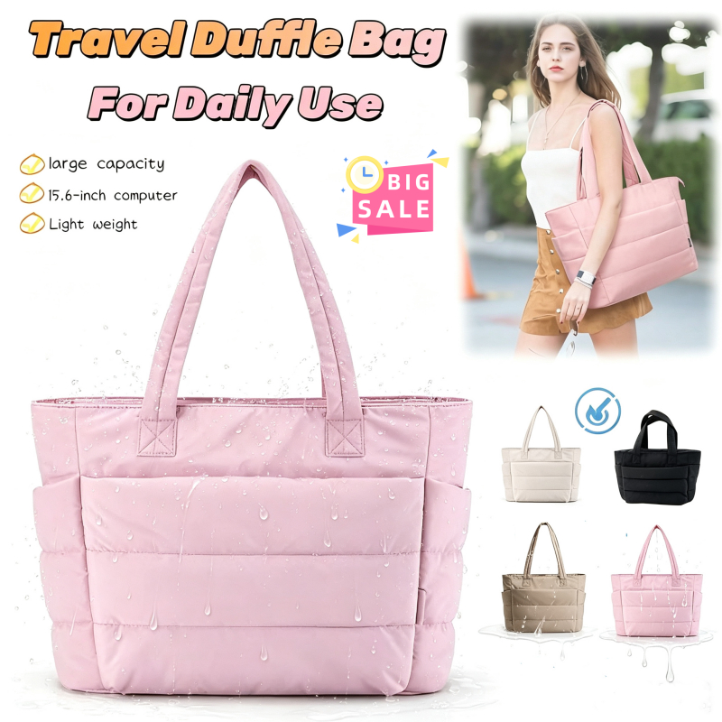 【จัดส่งจากกรุงเทพฯ】กระเป๋า Duffle Puff ความจุขนาดใหญ่ วัสดุกันน้ำ กระเป๋าสะพายสุภาพสตรี Tote Bag