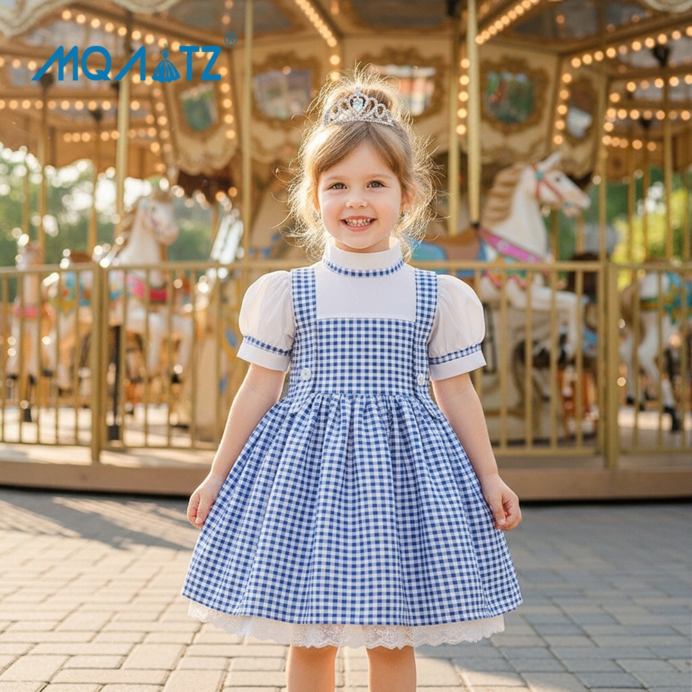 Mqatz Dorothy คอสเพลย์ชุดเด็กผู้หญิงสําหรับเด็กเครื่องแต่งกายตารางชุดเจ้าหญิงแขนสั้นเสื้อผ้างานเลี้ย