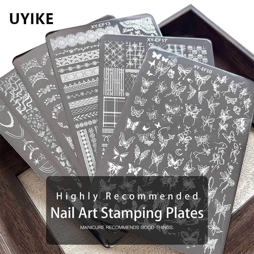 UYIKE Nail Art Stamping Plate Lace Butterfly Flower Mold French Pattern Transparent Transfer Silicone Stamper Plate