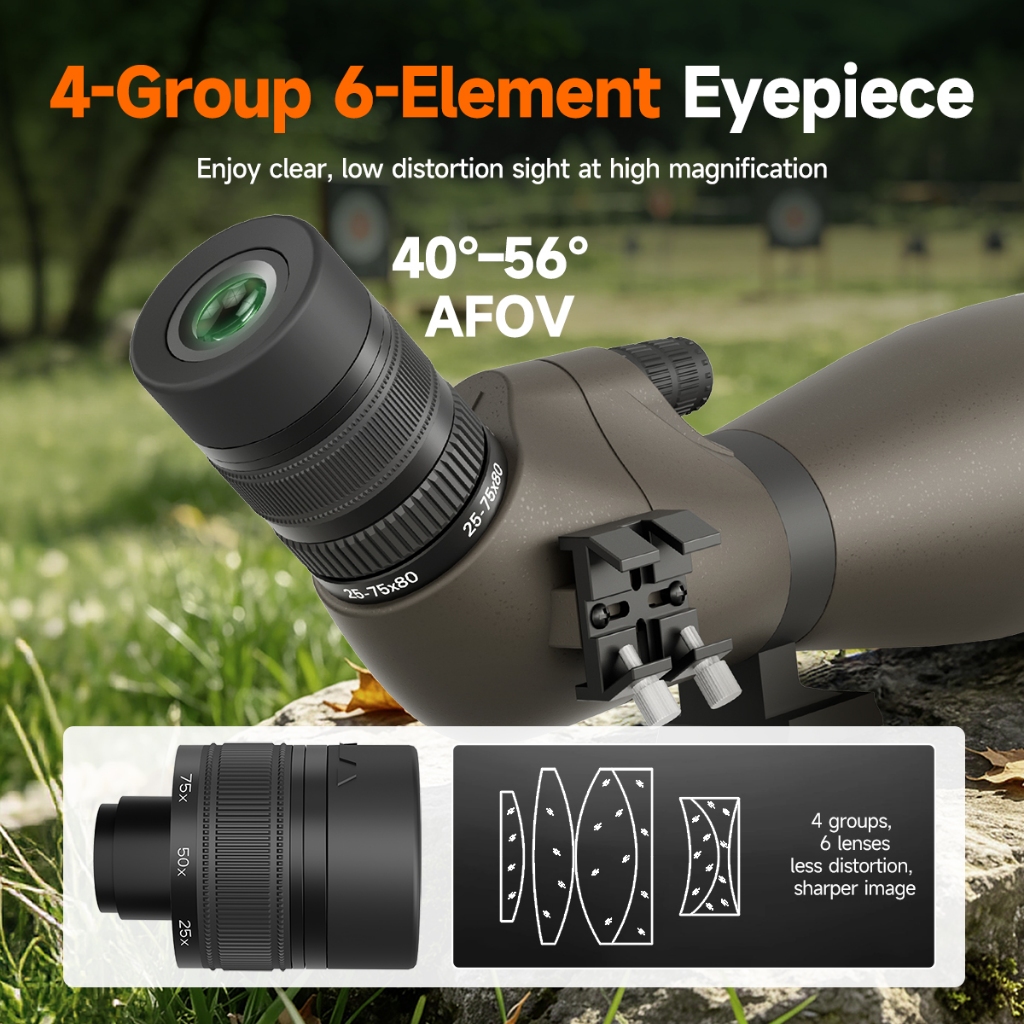 Svbony SV29 Spotting Scope กว้าง FOV 25-75x80 มม.รูรับแสงขนาดใหญ่ความละเอียดสูงพร้อมอินเทอร์เฟซ 1.25 นิ้วสําหรับการฝึกอบรมยิงธนู — صورة 3