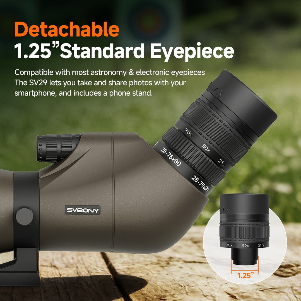 Svbony SV29 Spotting Scope กว้าง FOV 25-75x80 มม.รูรับแสงขนาดใหญ่ความละเอียดสูงพร้อมอินเทอร์เฟซ 1.25 นิ้วสําหรับการฝึกอบรมยิงธนู — صورة 4