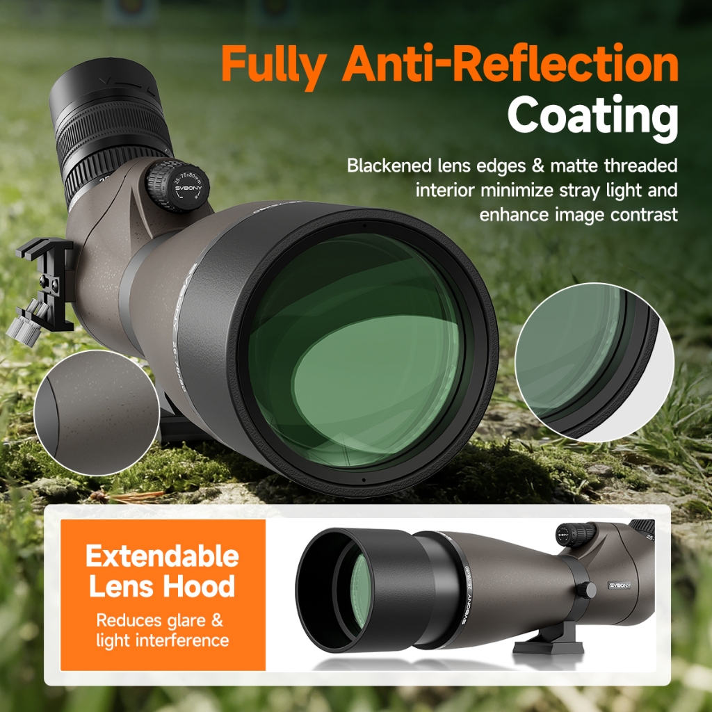 Svbony SV29 Spotting Scope กว้าง FOV 25-75x80 มม.รูรับแสงขนาดใหญ่ความละเอียดสูงพร้อมอินเทอร์เฟซ 1.25 นิ้วสําหรับการฝึกอบรมยิงธนู — صورة 7