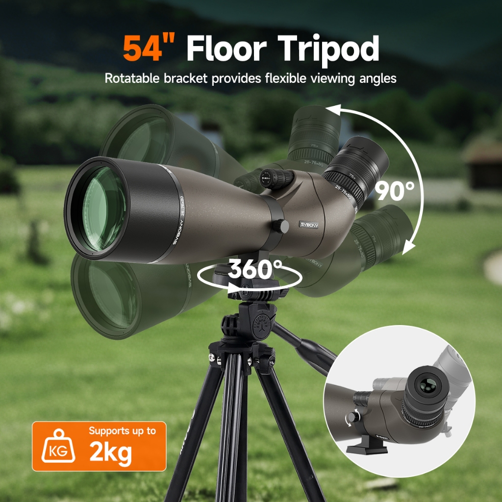 Svbony SV29 Spotting Scope กว้าง FOV 25-75x80 มม.รูรับแสงขนาดใหญ่ความละเอียดสูงพร้อมอินเทอร์เฟซ 1.25 นิ้วสําหรับการฝึกอบรมยิงธนู — صورة 8