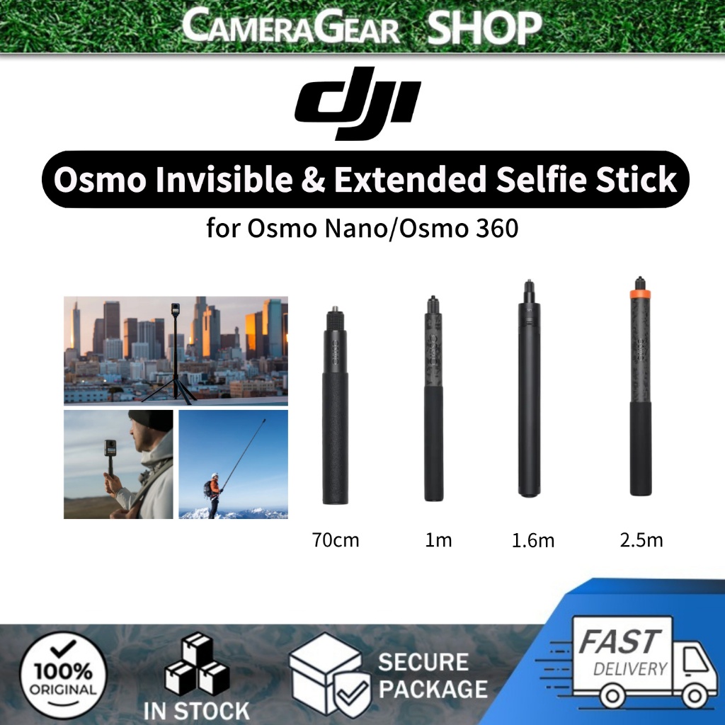 DJI Osmo Invisible & Extended Selfie Stick 70 ซม./1 ม./1.6 ม./2.5 ม. สําหรับ Pocket 4/Osmo 360/Osmo Nano/Osmo Mobile 8P/7/8/7P อุปกรณ์เสริม