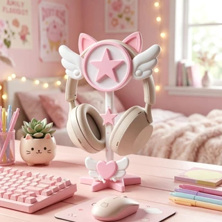 ขาตั้งหูฟัง เด็กผู้หญิง สีชมพู ที่แขวนหูฟัง ห้องเล่นเกม ที่เก็บของ คอมพิวเตอร์ ที่เก็บของตั้งโต๊ะ