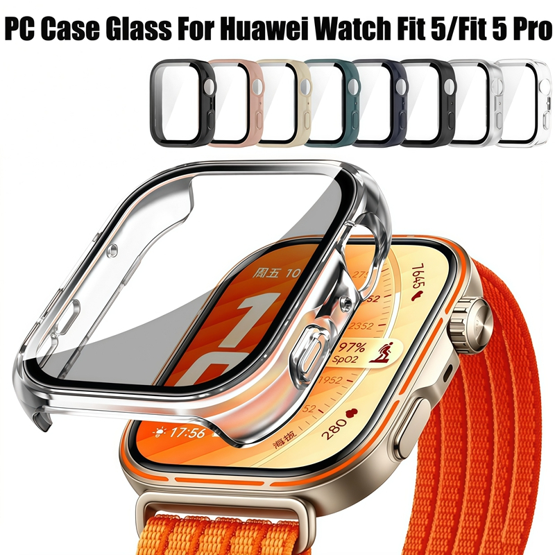 กระจกนิรภัย + PC สําหรับ Huawei Watch Fit 5/5 Pro ฝาครอบ All-Around PC กันชนป้องกันหน้าจอสําหรับ Huawei Watch Fit 5 Accesorios