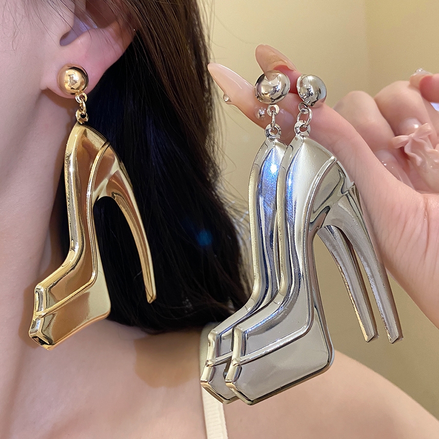 Gold Silver Tone รองเท้าส้นสูงรูป Drop ต่างหูสไตล์หรูหราสําหรับผู้หญิงทุกวันและ Party สวมใส่อุปกรณ์เสริม