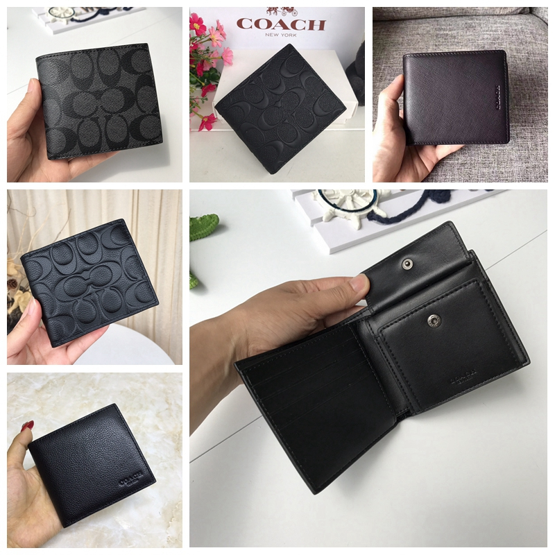 ผู้ชายนูนพิมพ์เหรียญสั้นกระเป๋าสตางค์ Coach การออกแบบกลั่น Multi-Card ในสต็อก F74771/F75363/F75006/F